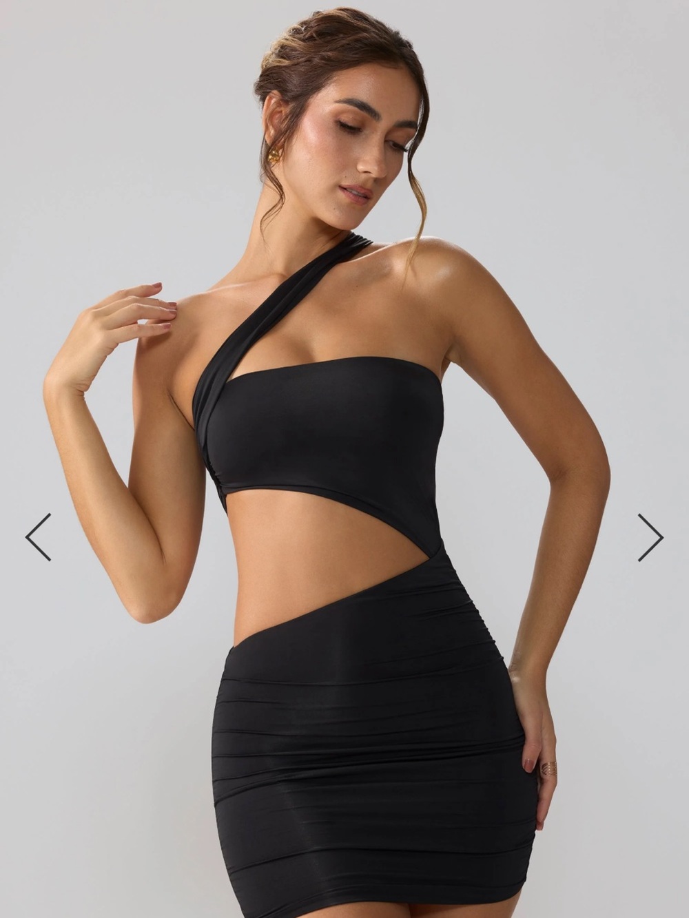 Oh Polly Shyla Ruched Cut Out Mini Dress Black Size US 4 NWT